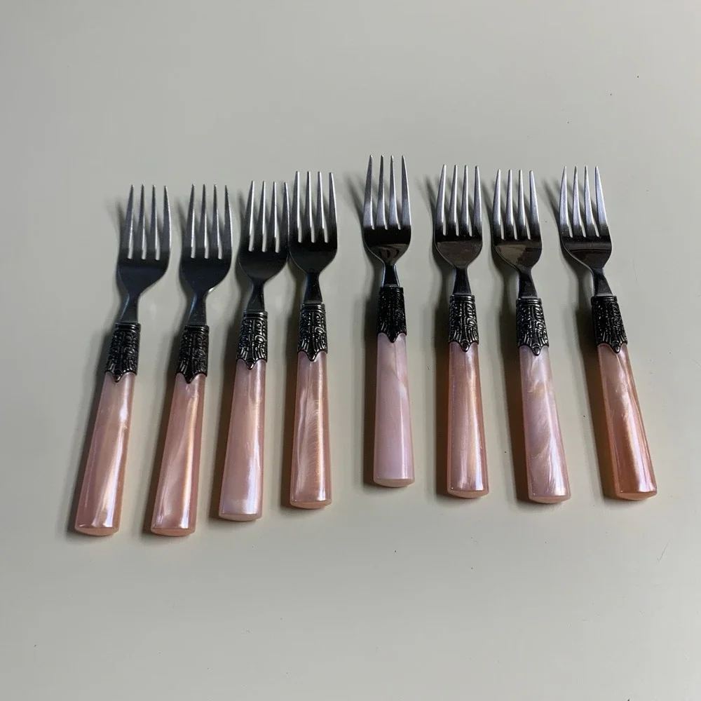 Vintage Gilbson Pink Pearl Roseland Pearlescent Kitchen Flatware Set of 35